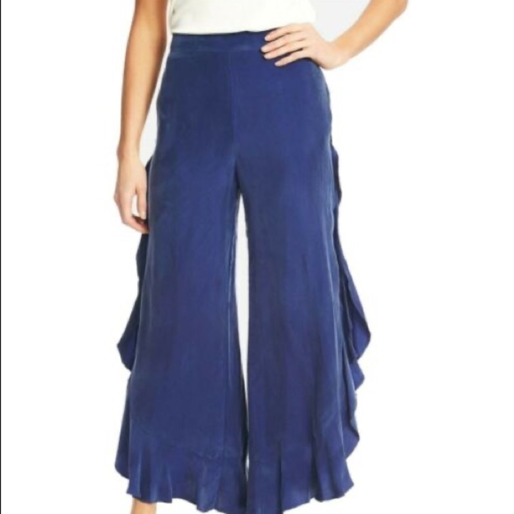 Ruffled wide leg navy pants size 14